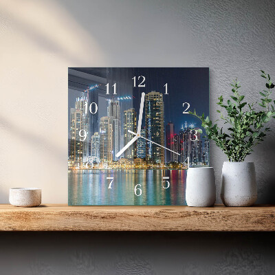 Glass wall clock square Night city