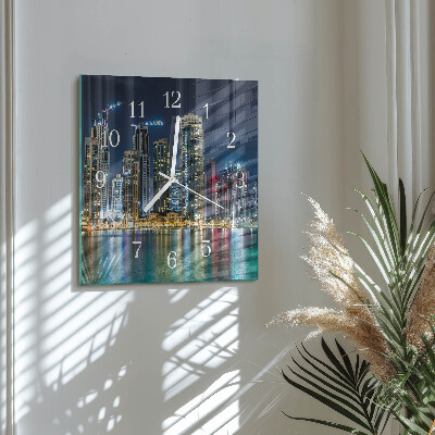 Glass wall clock square Night city