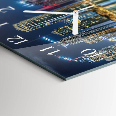Glass wall clock square Night city