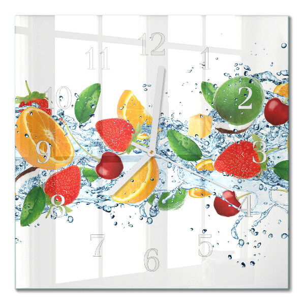 Glass clock square Fruit