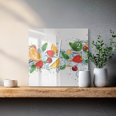 Glass clock square Fruit