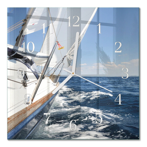 Glass wall clock square Yacht