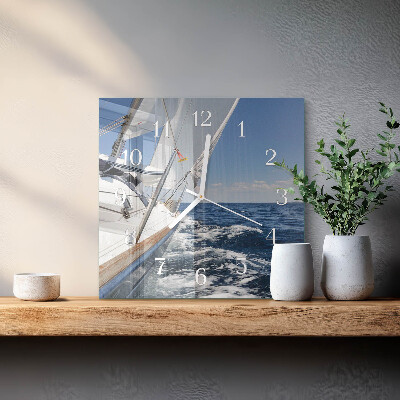 Glass wall clock square Yacht