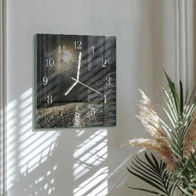 Glass clock square Moon path