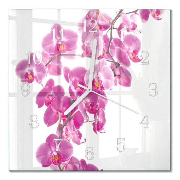 Glass clock square Orchid