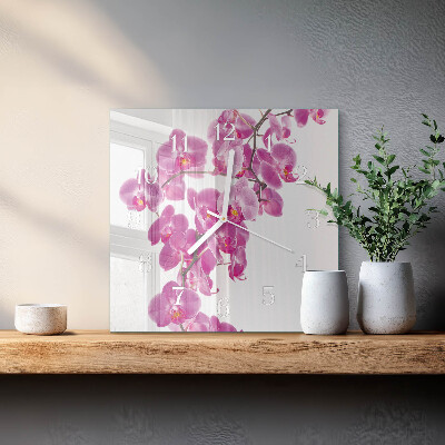 Glass clock square Orchid