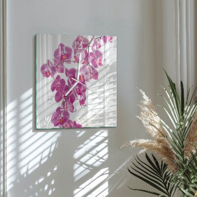 Glass clock square Orchid