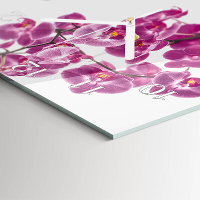 Glass clock square Orchid