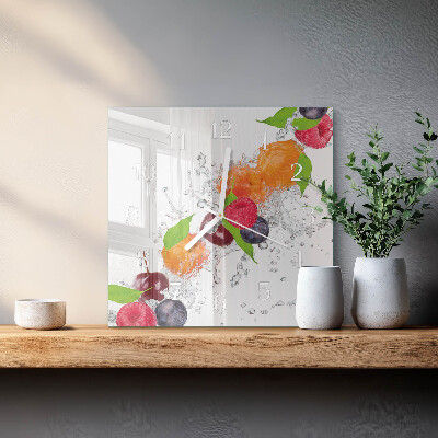 Glass wall clock square Fruit
