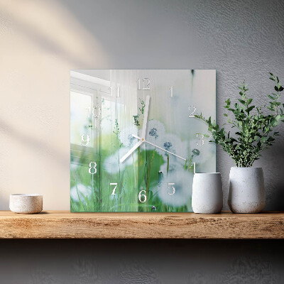 Glass clock square Meadow