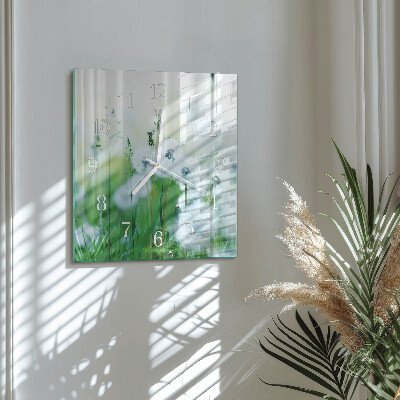 Glass clock square Meadow