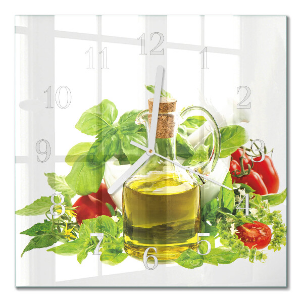 Glass wall clock square Basil oil
