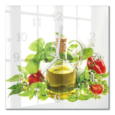 Glass wall clock square Basil oil