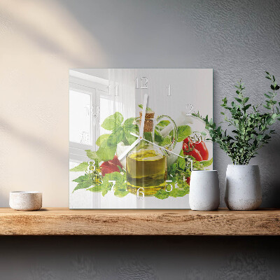 Glass wall clock square Basil oil