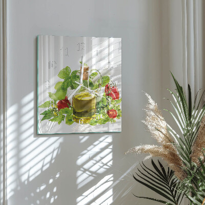 Glass wall clock square Basil oil