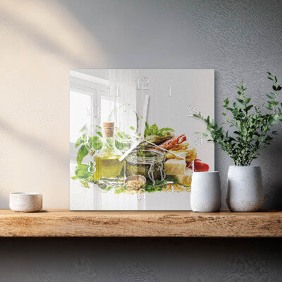 Square kitchen clock Pasta with olive oil
