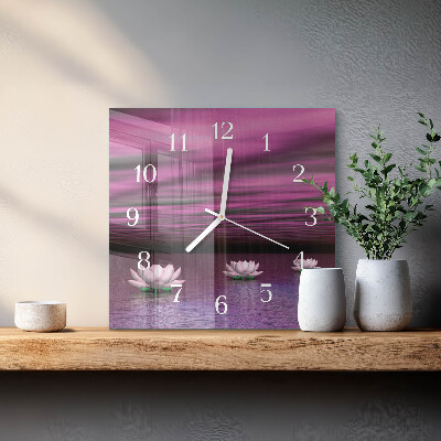 Square wall clock Water lilies