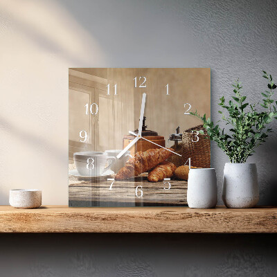 Glass wall clock square Croissants