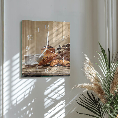 Glass wall clock square Croissants