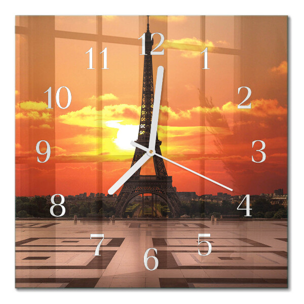 Glass wall clock square Eiffel tower