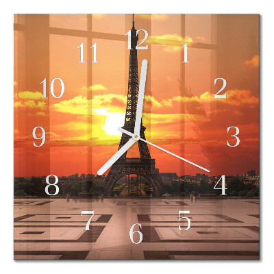 Glass wall clock square Eiffel tower