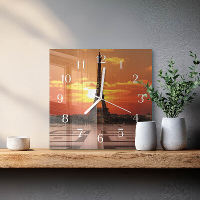 Glass wall clock square Eiffel tower