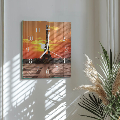 Glass wall clock square Eiffel tower