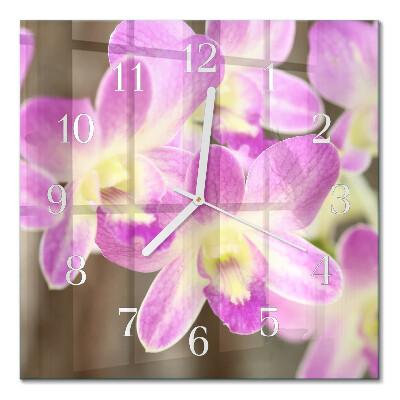 Glass clock square Flowers