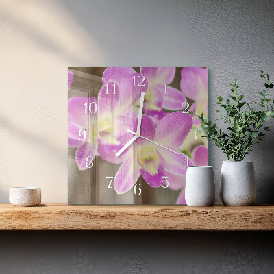 Glass clock square Flowers