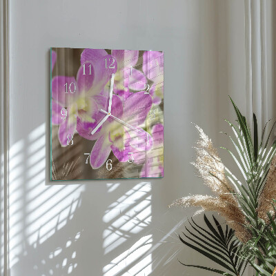 Glass clock square Flowers
