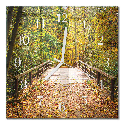 Glass wall clock square Forest bridge