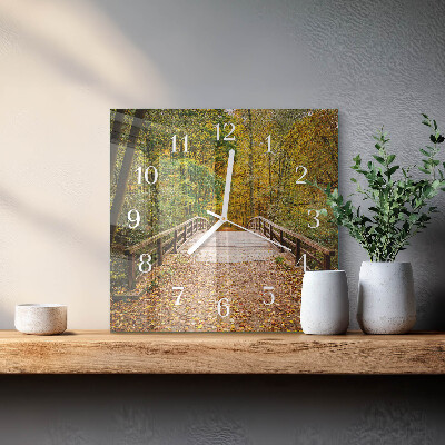 Glass wall clock square Forest bridge