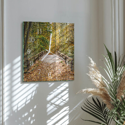 Glass wall clock square Forest bridge