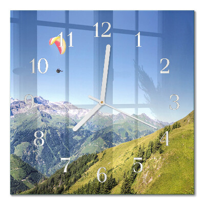 Glass wall clock square Mountains
