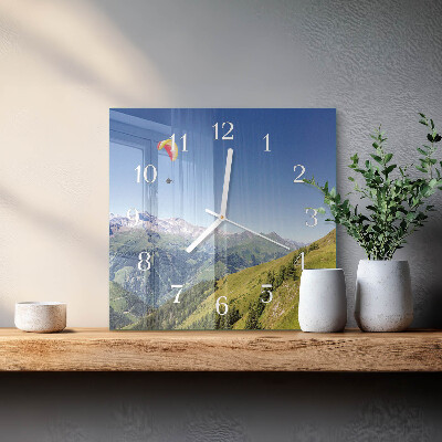 Glass wall clock square Mountains