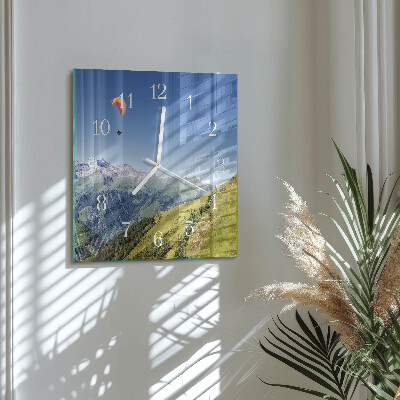 Glass wall clock square Mountains