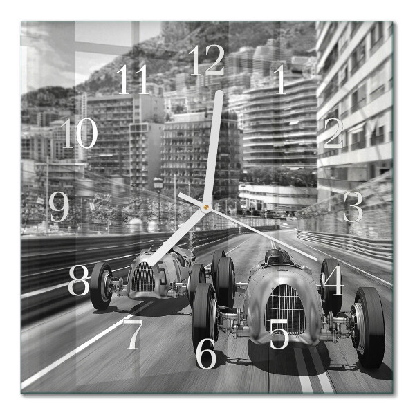 Glass clock square Race car