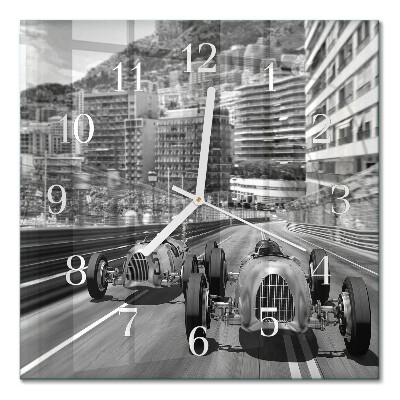 Glass clock square Race car