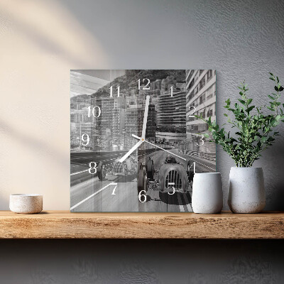 Glass clock square Race car