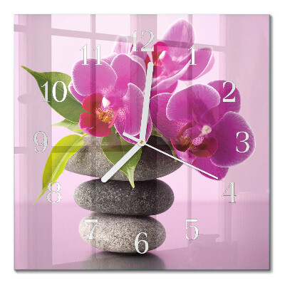 Glass wall clock square Orchid