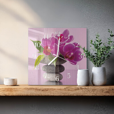Glass wall clock square Orchid