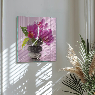 Glass wall clock square Orchid