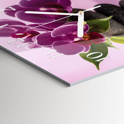 Glass wall clock square Orchid