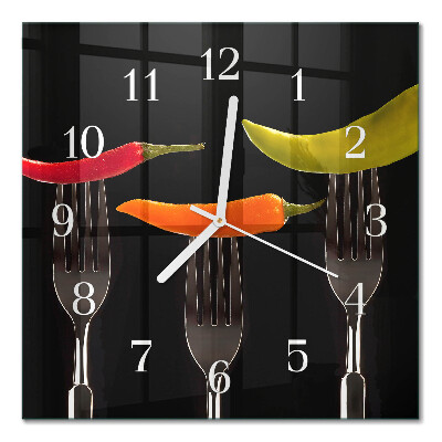 Glass wall clock square Fork