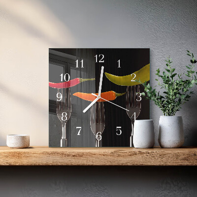 Glass wall clock square Fork