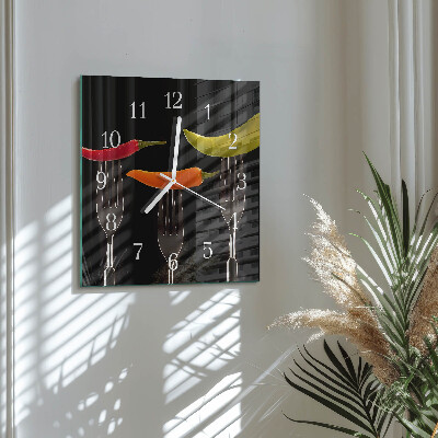 Glass wall clock square Fork