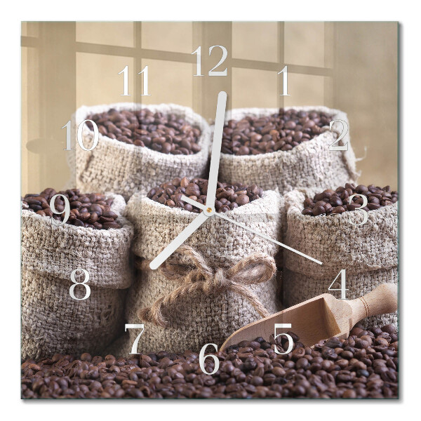 Glass wall clock square Coffee beans