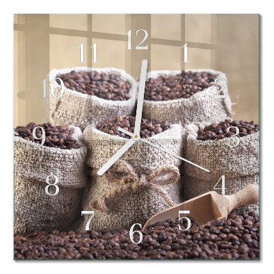 Glass wall clock square Coffee beans
