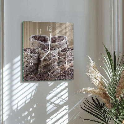 Glass wall clock square Coffee beans
