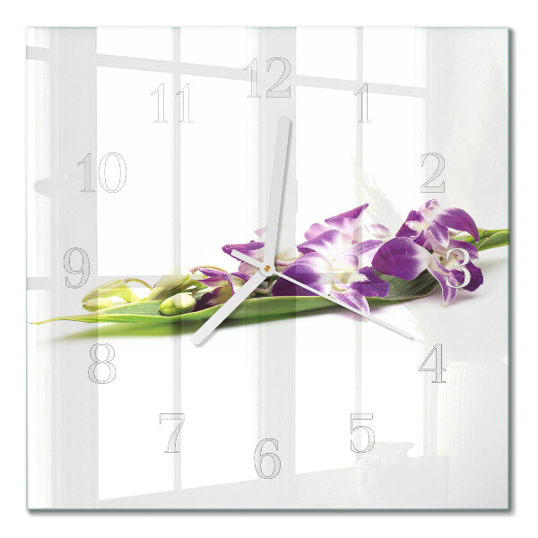 Glass clock square Flowers